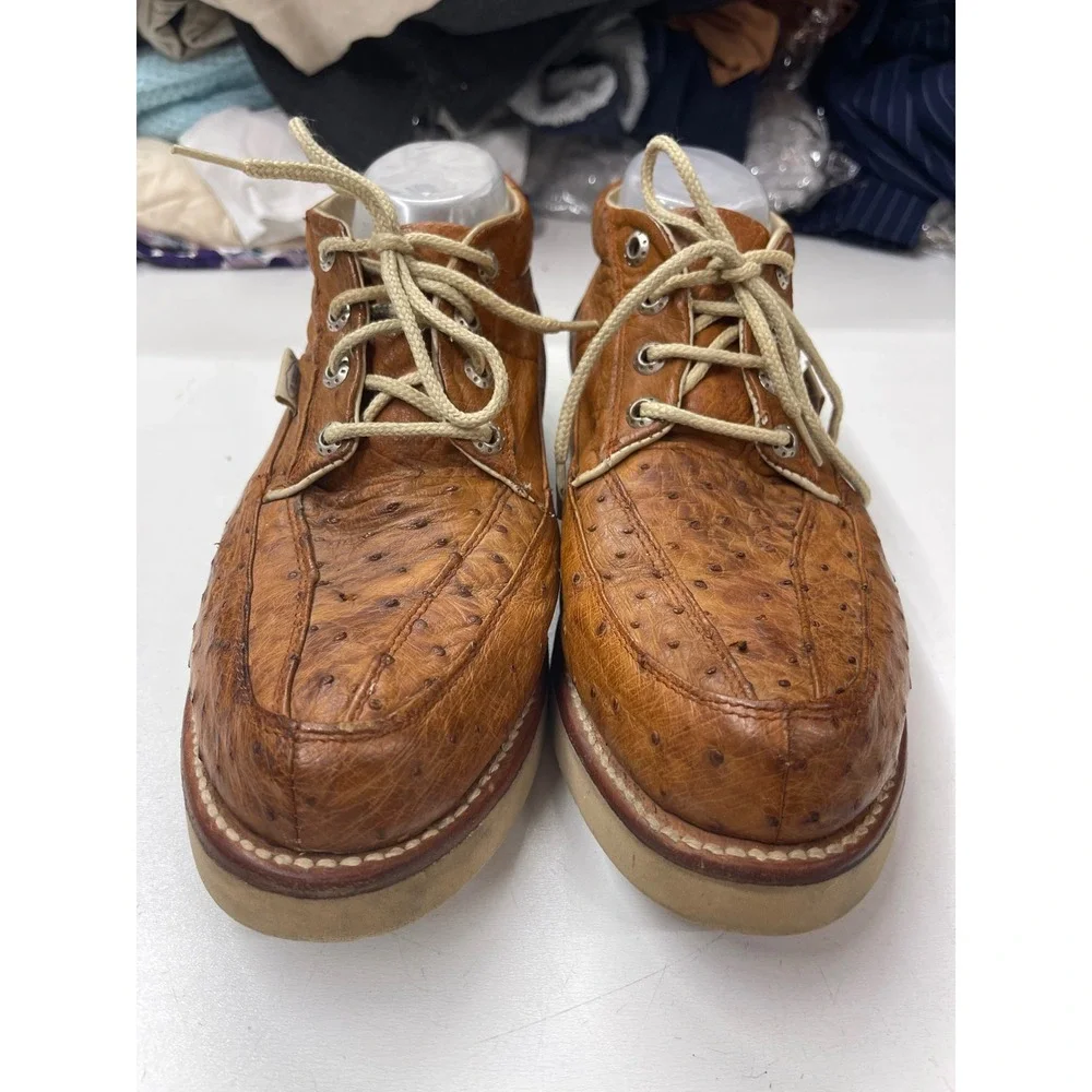 Los Caporales Mens Ostrich Print Leather Moc Toe Chukka Boots Brown Size 27.5